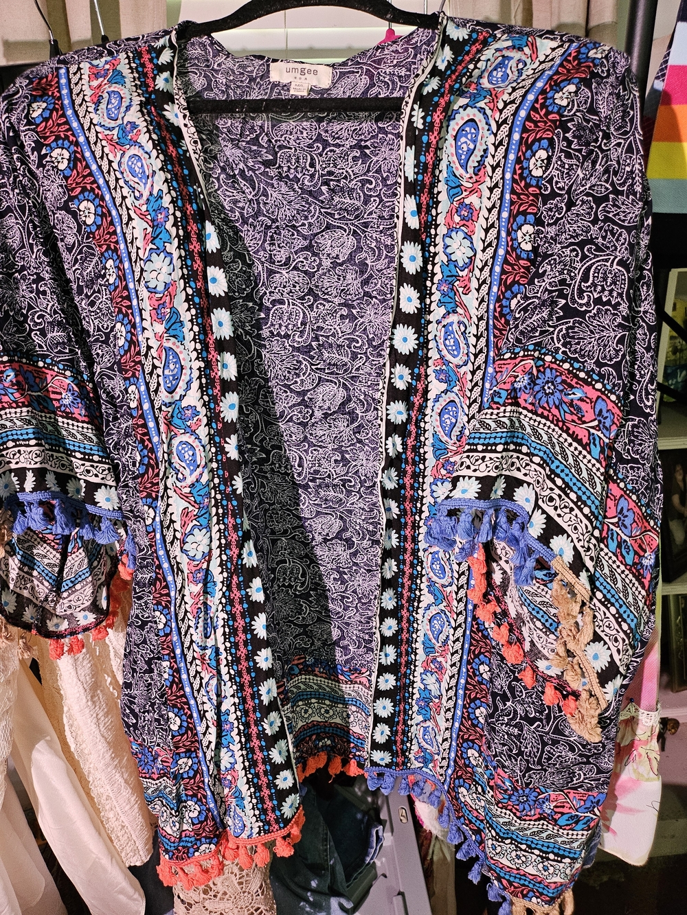 Umgee Multicolor Paisley Boho Kimono Cardigan - Black, Blue, Pink